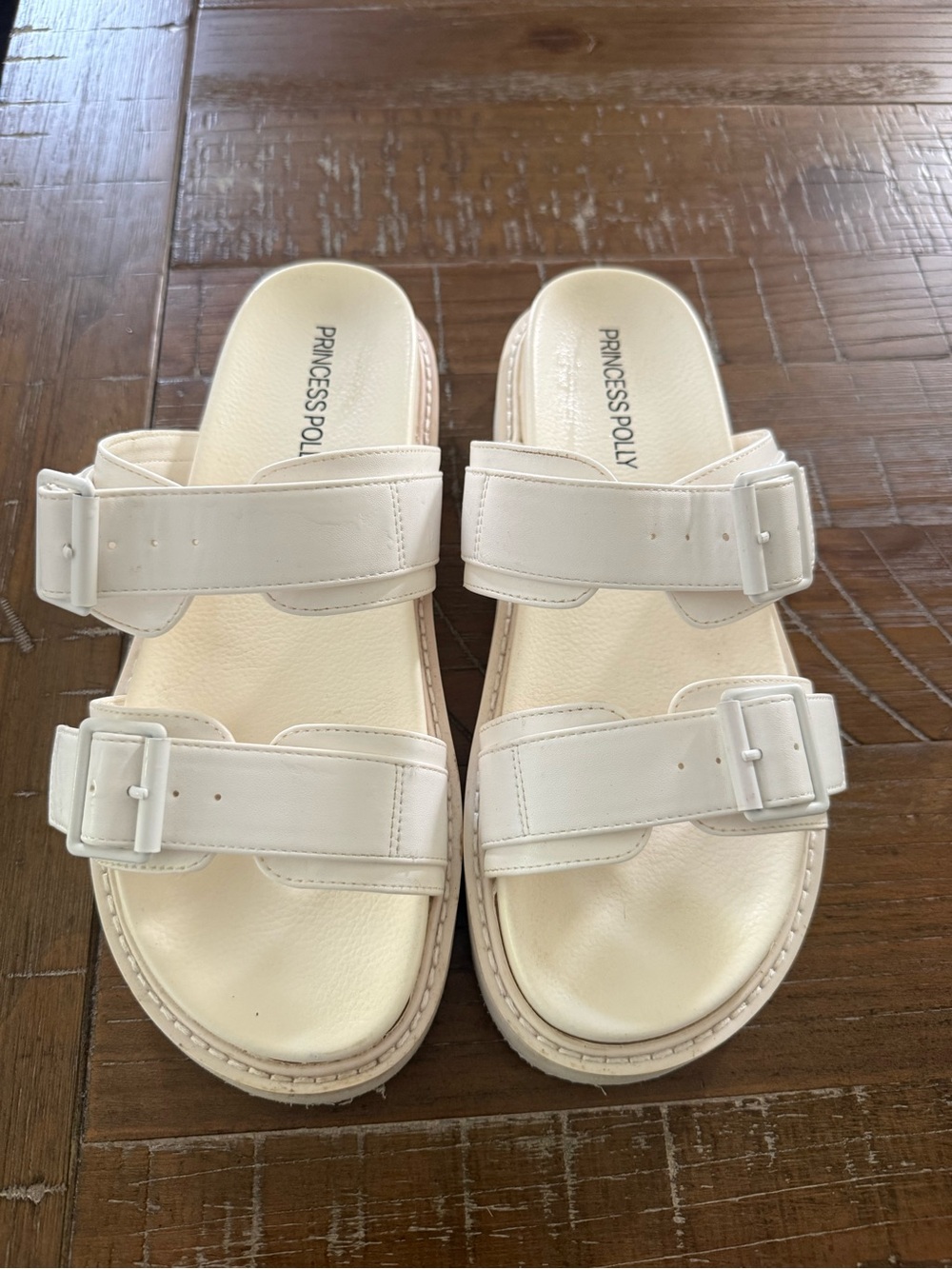 3/$15 Princess Polly Cream Double-Strap Buckle Slide Sandals